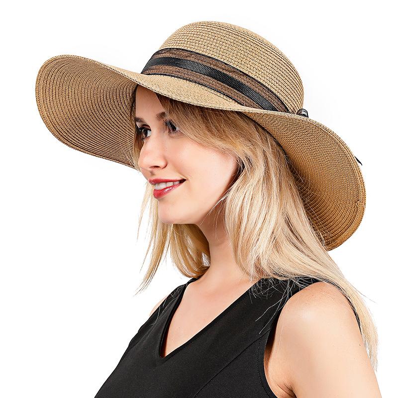 

Elegant Style Summer Large Brim Straw Hat Adult Women Girls Fashion Sun Hat Uv Protect Big Bow Summer Beach, Black