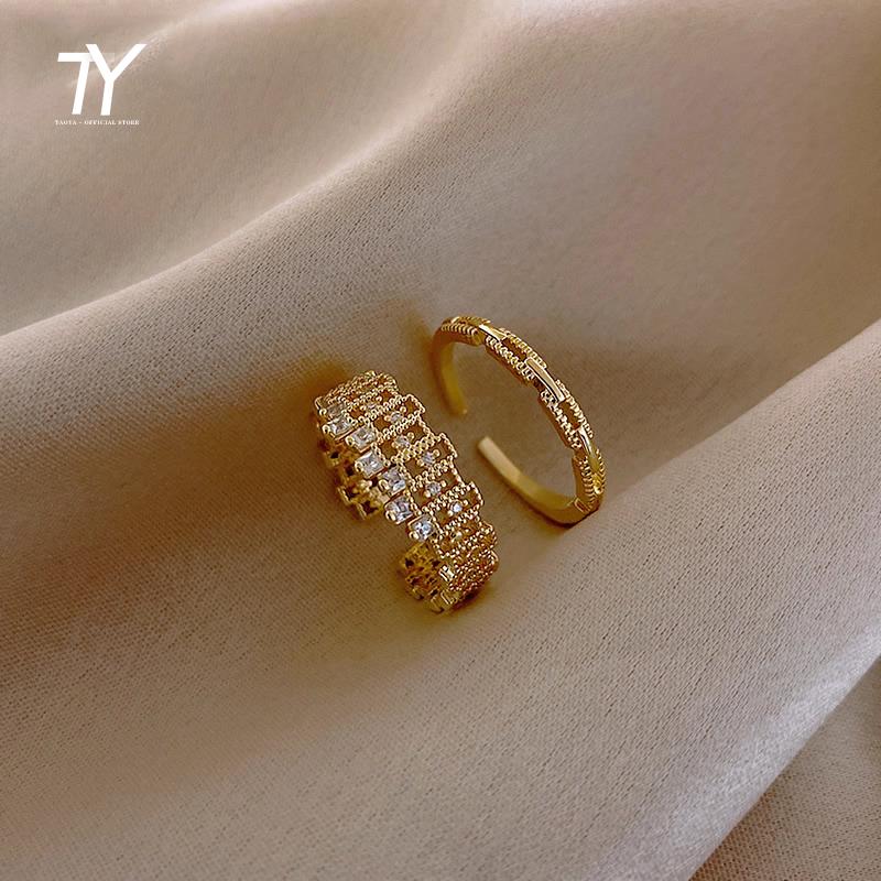 

2021 new luxury zircon geometric opening ring fashion Korean women's finger jewelry sexy party wedding ring elegant accessories