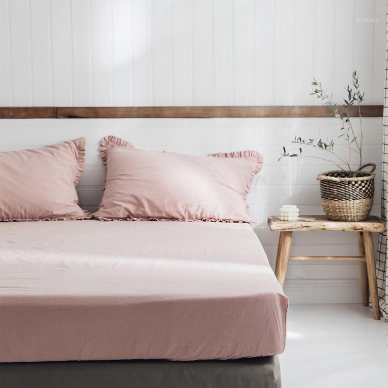 

Fitted Sheet Flat sheet Cotton Mattress Cover Solid Color Bedding Linens Bed Sheets With Elastic Band Double Queen Size Bedsheet1, 08.light green