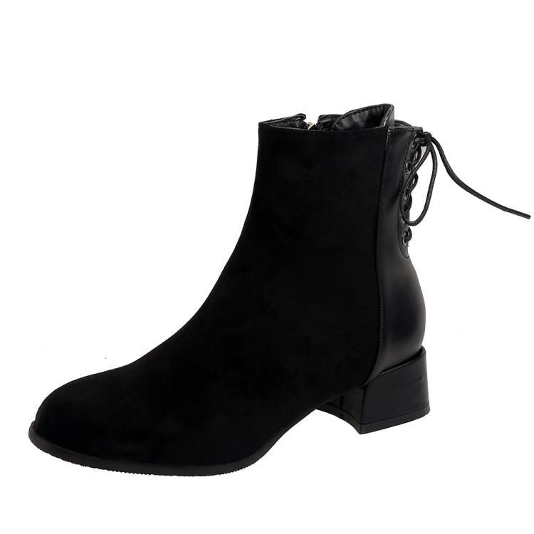 

British Style Thick Heel Women's Fall Short Boots Summer Small Heels Slim Versatile Shoes, Black