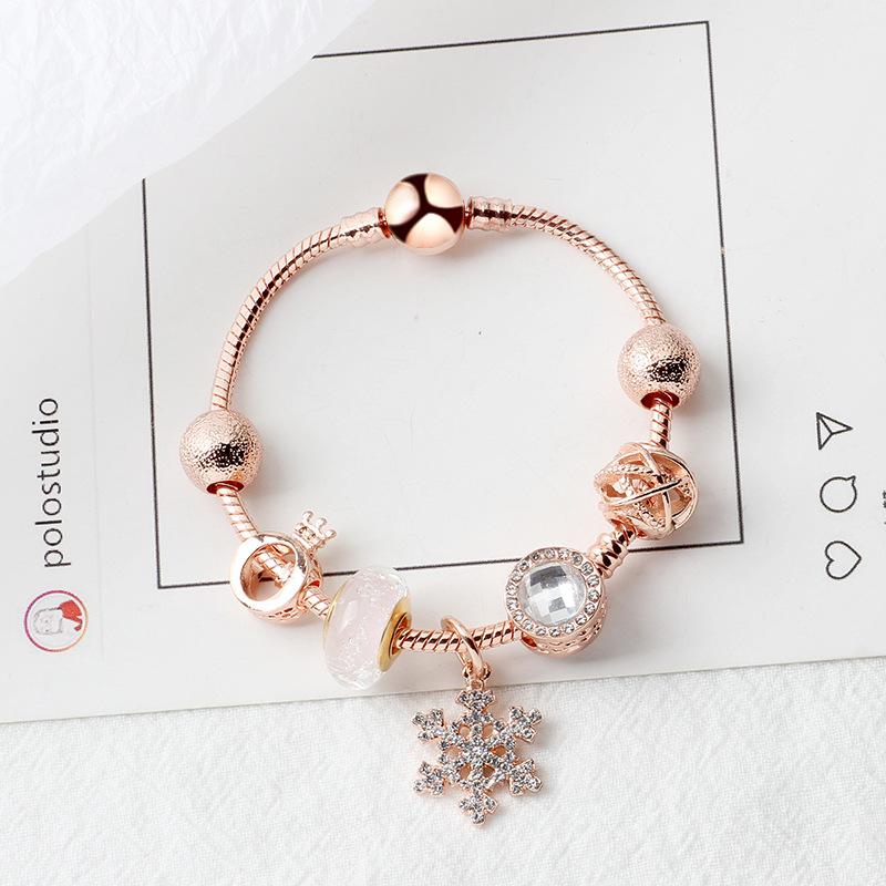 

Rose Gold Snowflake/crown Charm Bracelet DIY Jewelry Christmas Gift