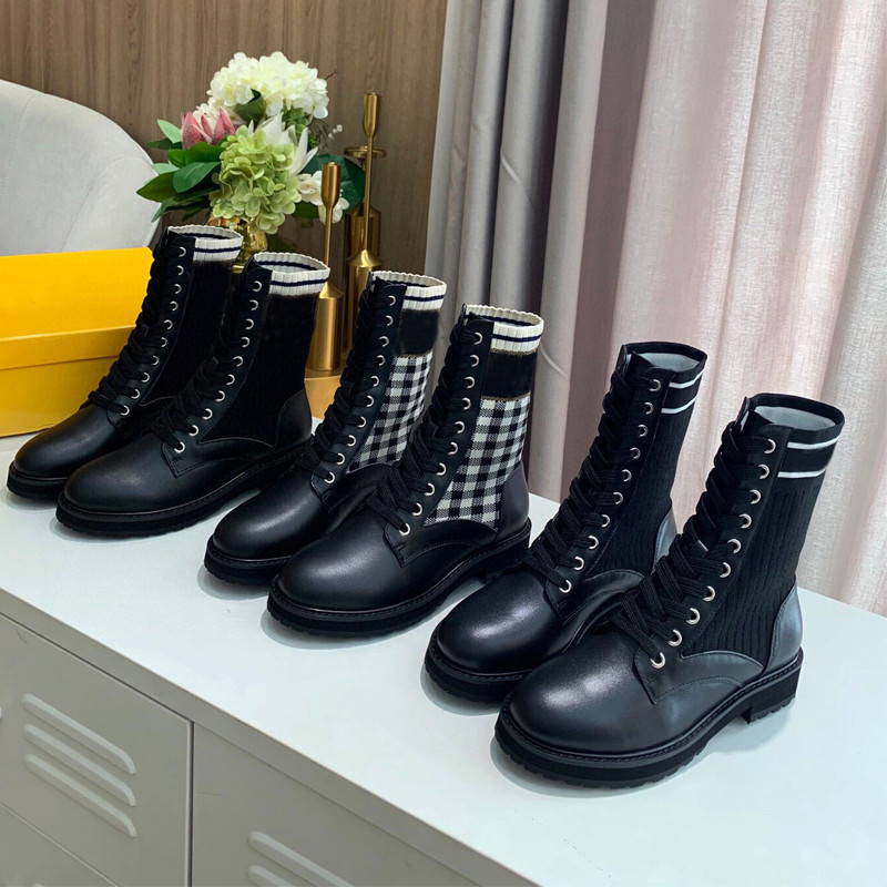 

Autumn and winter new high quality womens wool short boots fashion elastic low heel thick bottom luxury designer anti slip round head sexy stitching, Extra shoebox