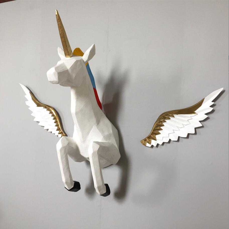 Through wall single horned horse wing wall pendant Decorative Objects 3D decoration creative bar club KTV office accessories-image-754238769