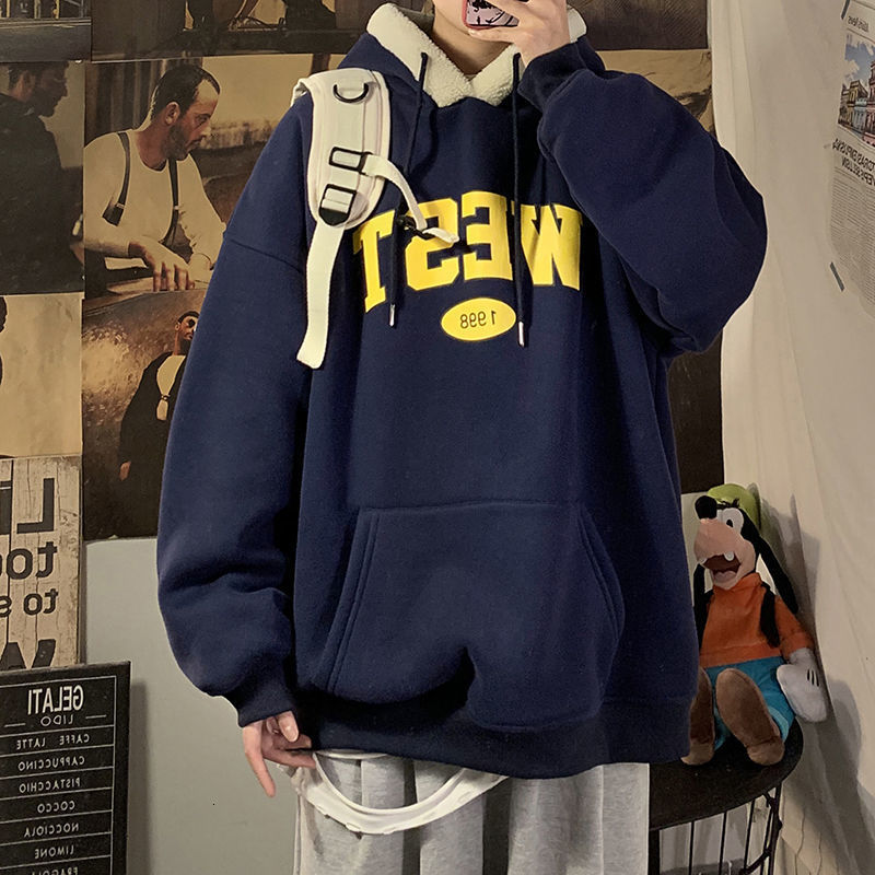 

2021 New Privathinker Men' Oversized Korean Hoodies Autumn Winter New Woman Pullovers Hooded Sweatshirts Warm Clothing 3RH8, Navyblue