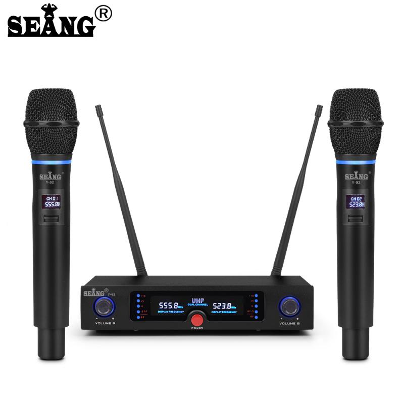 

SEANG S-300UHF Long Range Dual Channel Wireless Microphone System Whole Metal Handheld Mic with New Light Design for Karaoke KTV