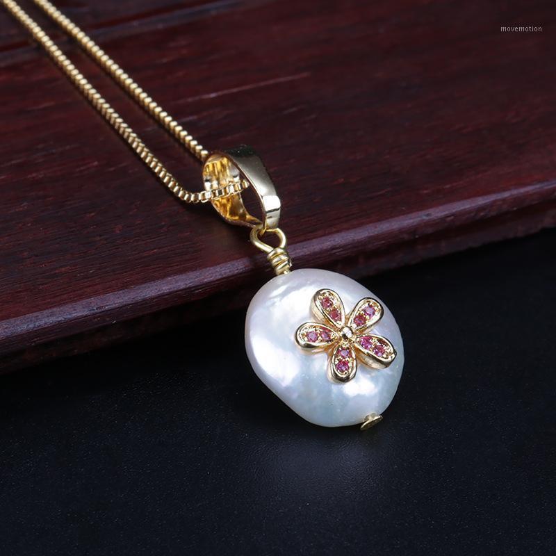 

tiny cz paved multi colors flower charm natural freshwater pearl bead chic gold link chain pendant choker necklaces for women1