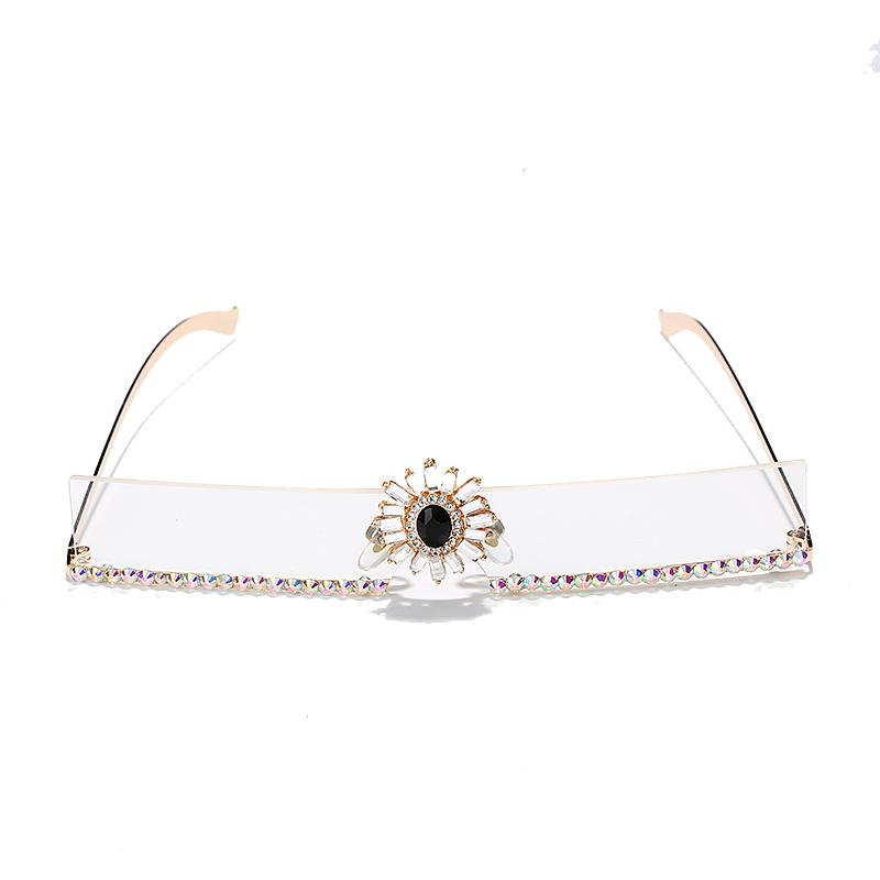 

Sunglasses 2021 Man Woman Narrow Rectangular Shape Handmade Rhinestone Marine Color Metal Crystal