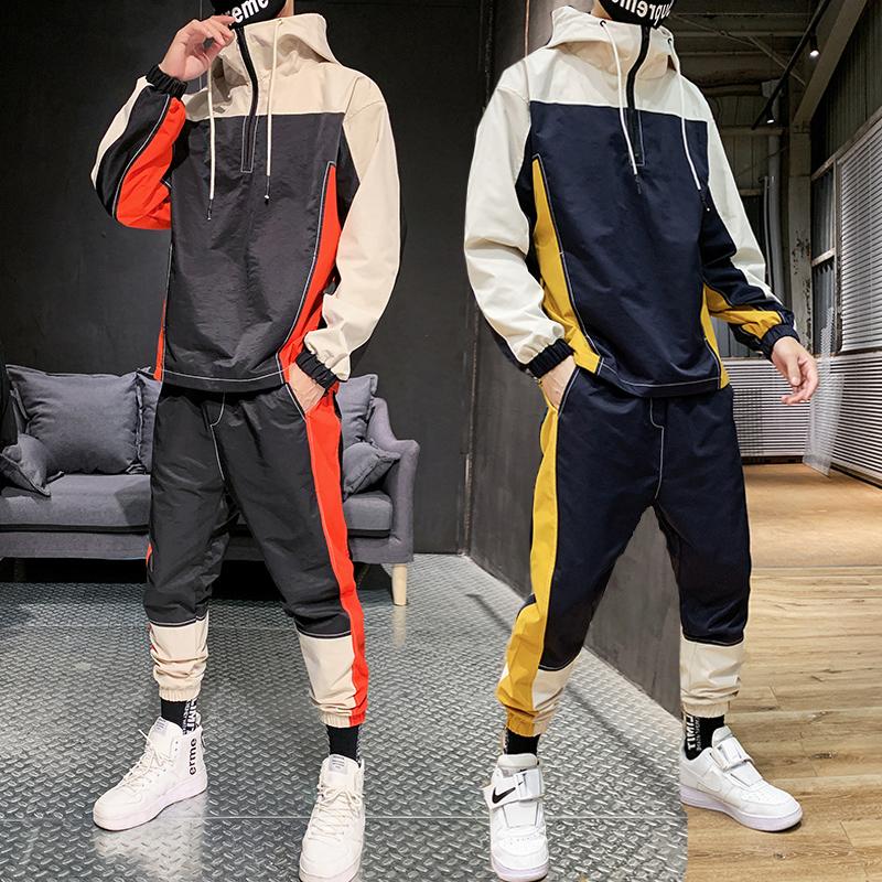 

2020 Tracksuit Men Fashion Hoodie+Sweatpants Teengers Sports Suits Student Casual Sweatsuits Autumn Jogging Men Patchwork Sets, Orange