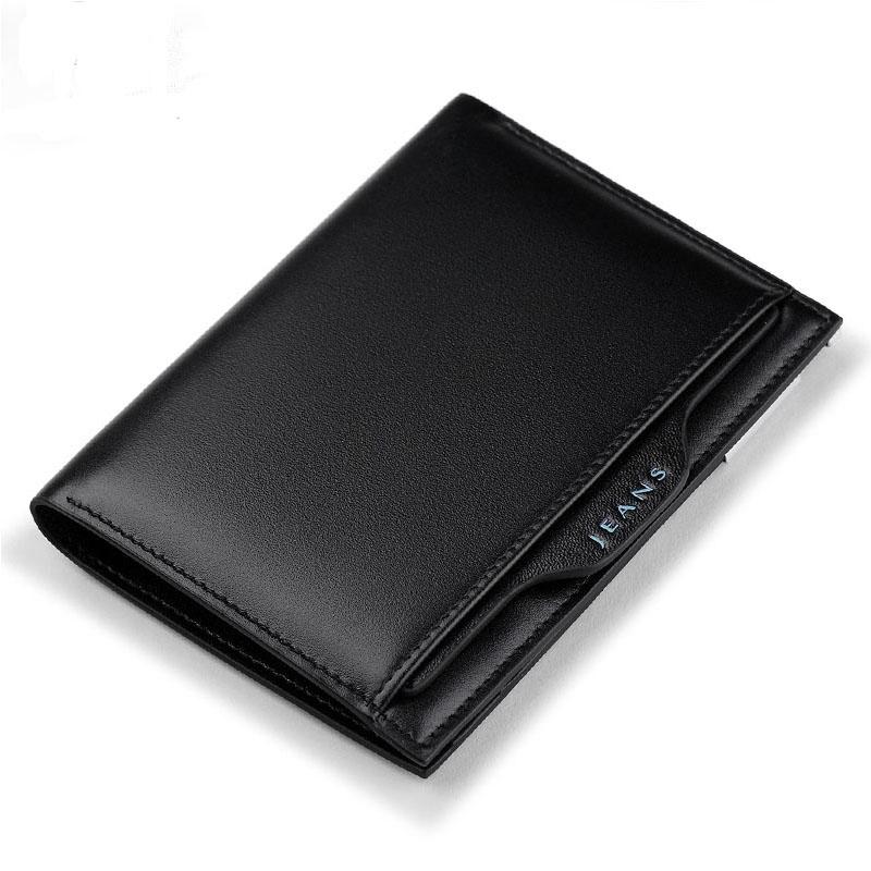 

Ultra thin leather wallet men's short fashion multi function large capacity buckle clip detachable driver's license leather case, Black220