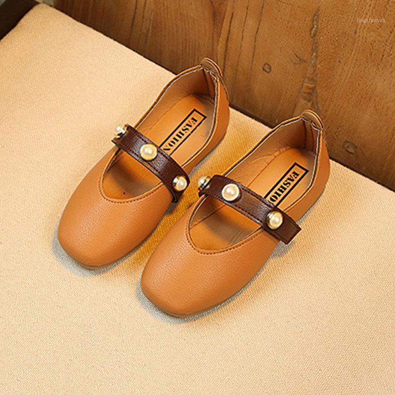 

Girls' Princess Shoes 2021 Autumn New British Style Children's Single Shoes Pearl Flat Bottom Girls'1, Brown