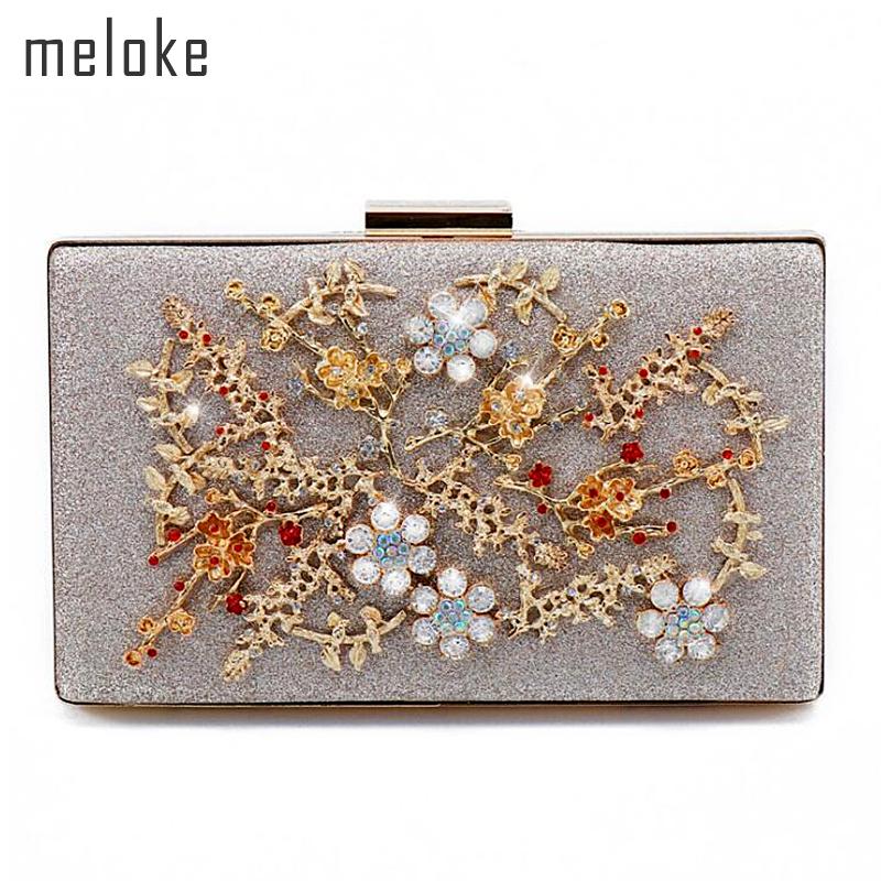 

2020 new women metal flowers wedding dinner bags luxury diamond banquet wallets with chain drop shipping mn1012