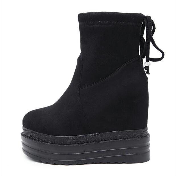 

2020 Suede Boots Martin Ultra-high Heels Wedges with Sponges Strass Women's Shoes Tied Dqy9, Black