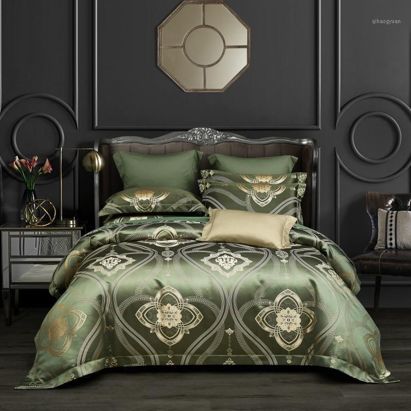

Luxury Satin Cotton Duvet Cover set Quilt Cover Bed Sheet and 2 Pillowcases Queen King size 4Pcs Bohemian Damask Bedding Set1, Color 6