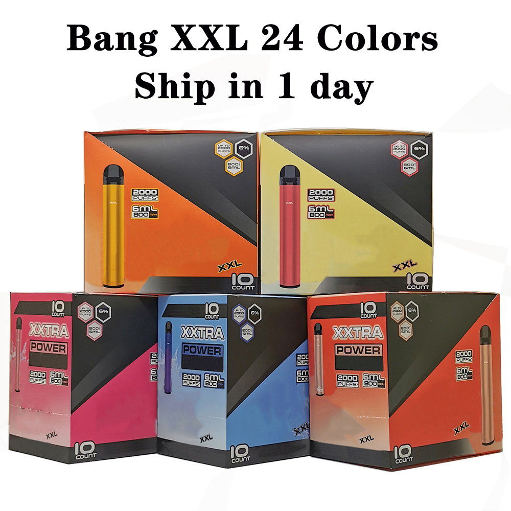 

24 Colors Bang XXL Disposable E-cigarettes Vape Pen Kit Plus XL Flow 2000puffs 6ml Capacity Battery Vaporizer Russia Version Fast Ship