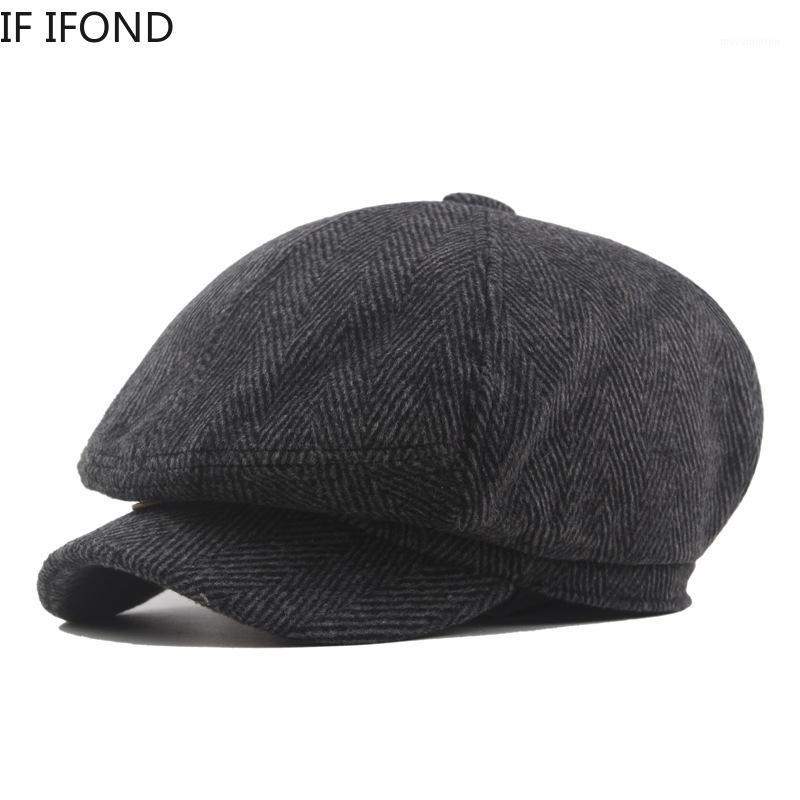 

Vintage Herringbone Gatsby Tweed peaky blinders hat Autumn Men'S Casual Beret Hat Octagon Cap Plus Size1