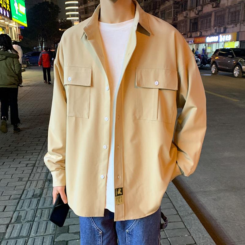 

2020 Spring And Autumn New Japanese Solid Color Loose Single-breasted Long-sleeved Shirt Fashion Casual Wild Shirt -2XL, Black