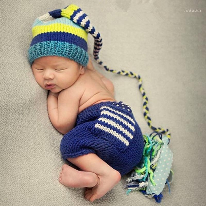 

Baby Knit Crochet Costume Blue Striped Soft Set High Quality Hand Knit Long Tail Hat Cute Shower Gift1, Multi