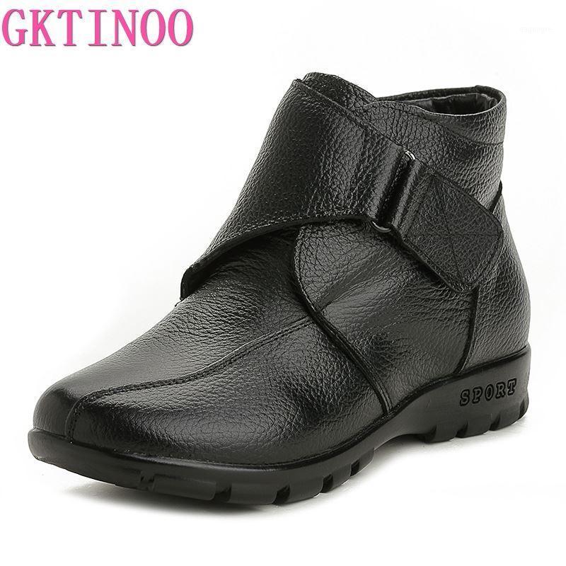 

GKTINOO Fashion Winter Shoes Women's Genuine Leather Ankle Flat Boots Casual Comfortable Warm Woman Snow Boots1, Black 1592