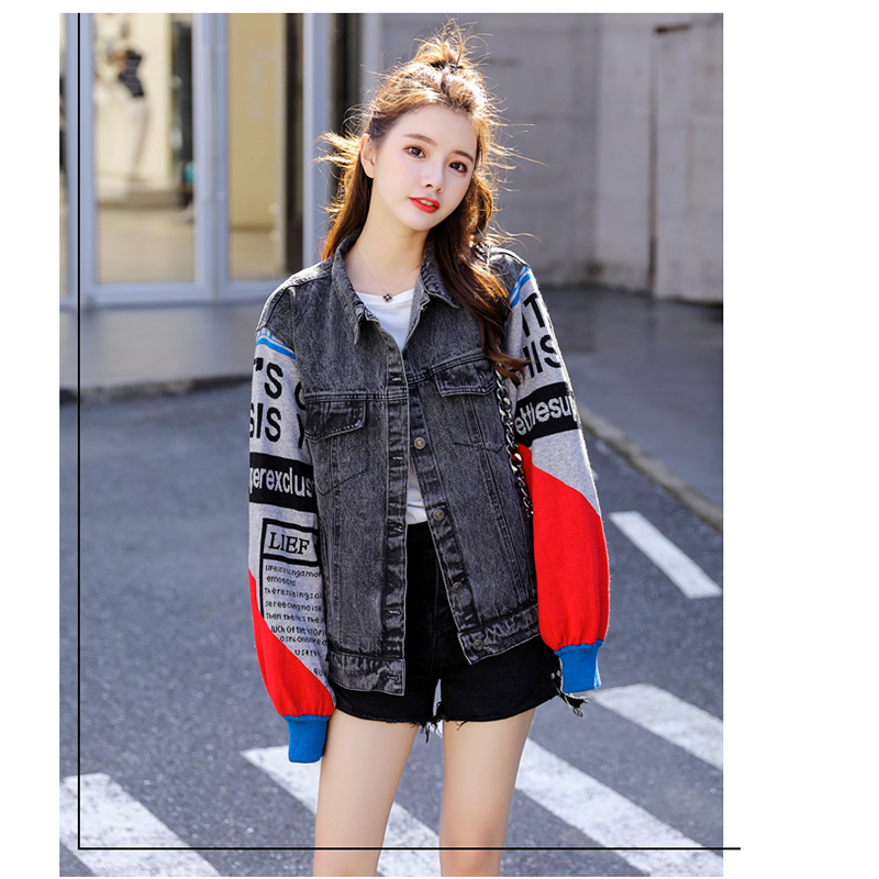 

2021 New Women's Jean Jacket New Autumn Short Lease Male Long Korean Sewing Black Streetwear Coats Q212 Ncbt