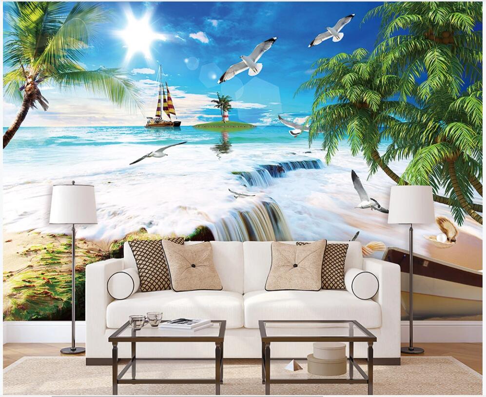 

3d wallpaper custom photo mural sea view beach coconut tree scenery background living room home decor 3d wall murals wallpaper for walls 3 d, Non-woven wallpaper