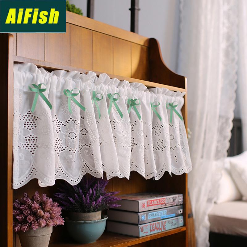 

Kitchen Short Embroidered Curtains Bedroom Balcony Lace Lace Tulle Short Curtain Cafe Home Decoration Window Screen QT028-3, Color 3 tulle