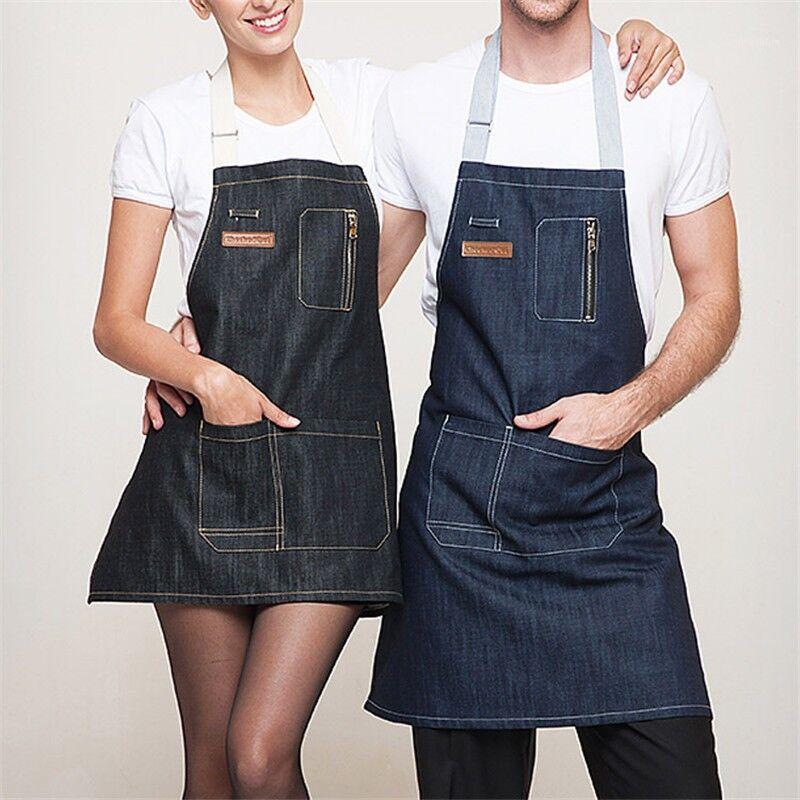 

29 New Fashion Kitchen cooking Denim apron for Woman and man Restaurant work apron Pinafores Tablier Unisex adult1