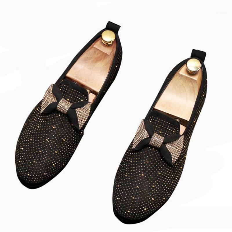 

2019 Men Glitte Royal Rhinestone Bow-knot Casual Shoes Male Walking Dress Moccasins Zapatos Hombre Loafers R6-211, Black