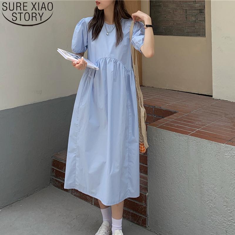 

Casual Dresses Long Dress Plus Size Loose Summer Korean Chic Round Collar Solid Short Puff Sleeves Maxi For Women 14516, Black;gray