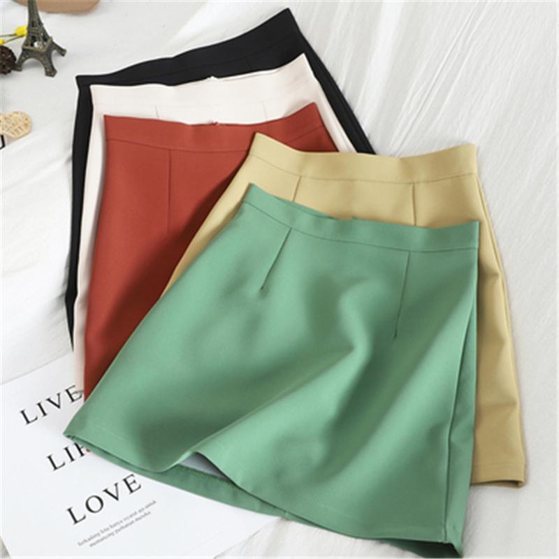 

Skirts Elegant Women Above Knee Mini Women's Elastic Waist High Jupe Simple Preppy Style Femme Faldas Mujer PZ3478, Black