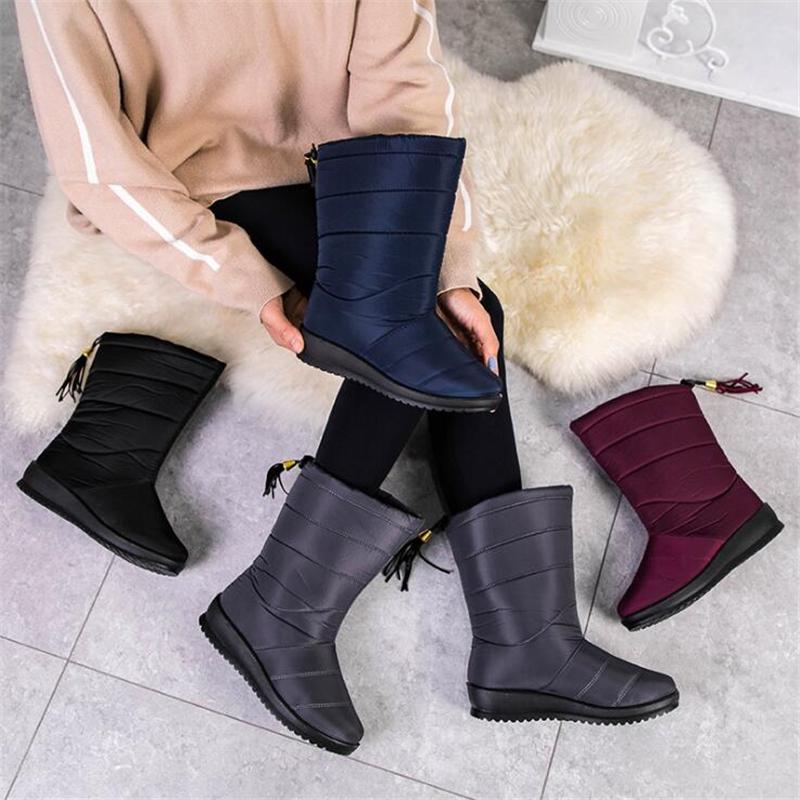 

2020 Winter Boots Women Winter Shoes Waterproof Ankle Snow Boots Wedges Warm Fur Female Shoes Woman Footwear Chaussures, Black