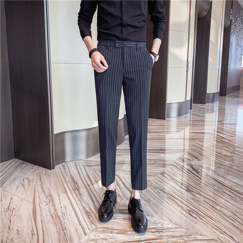 

2021 Men's Dress New Autumn Thin Striped Down Pants Young Clothes -36 S6SN, Black