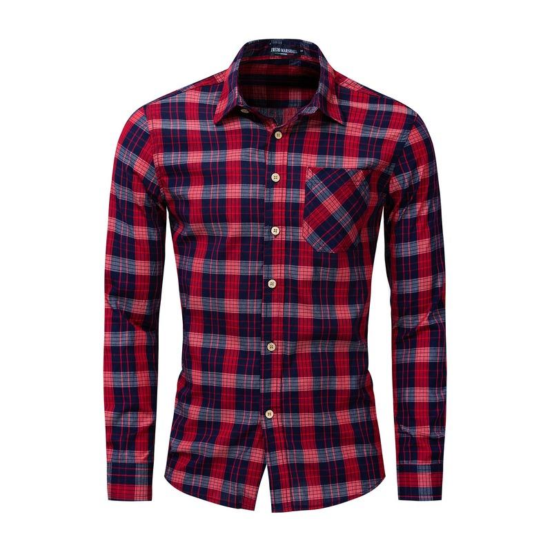 

Color Block Plaid Long Sleeve Shirt Casual Men' Classic Plaid Shirt Long Sleeve Men' Cotton