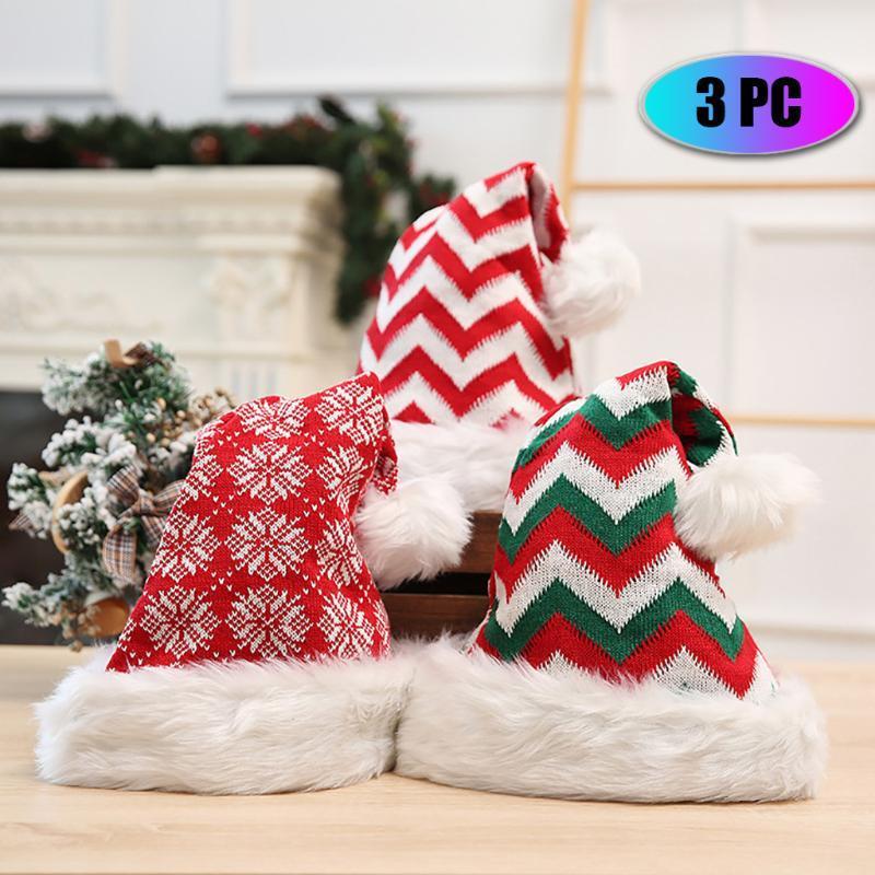 

3PC Christmas Hat 2020 Santa Hat Children's Adult Decorations Gift High-Grade Double Plush gorro navideño1