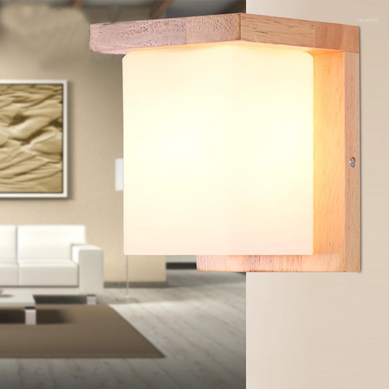 

Loft American country glass lampshade wood wall lamp modern E27 AC 110V 220V LED sconce lights for living room bedroom coffee1
