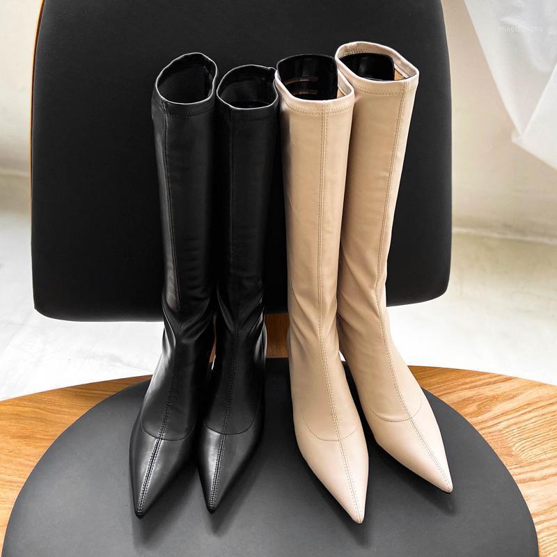 

DEAT 2020 New Spring Autumn Fashion Casual High Thin Heel Thick Bottom Genuine Leather Single Shoes Women Short Cool Boots SF1391, Black