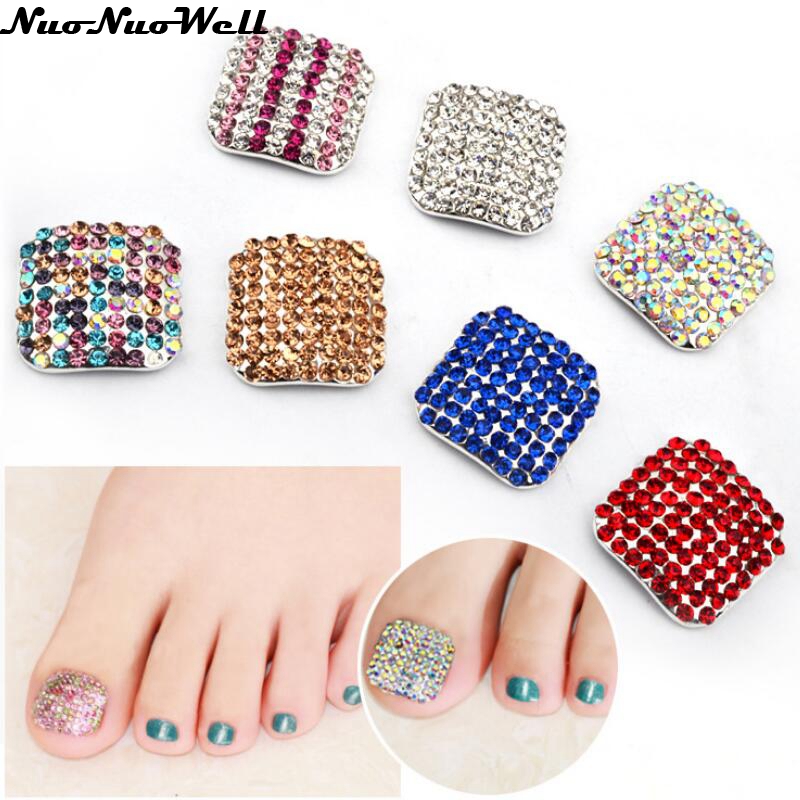 

1piece Foot Toenail Stickers False Fake Nail Tips DIY 3D Diamonds Nail Art Manicure Foot Sapphire Blue Rhinestones Stickers