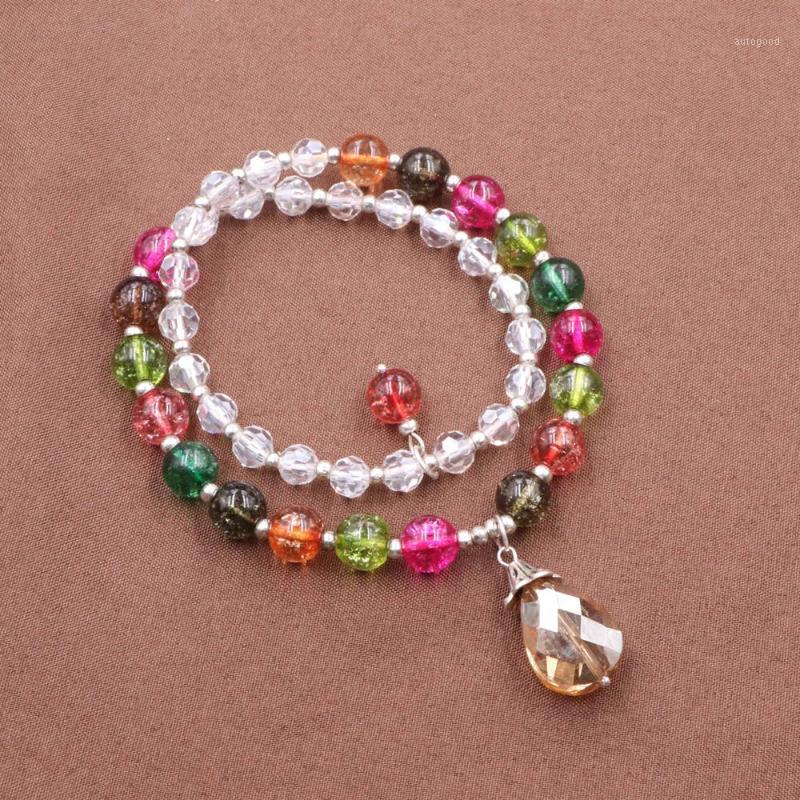 

Charm Bracelets Elegant Long Wrap Bracelet Jewelry 2 Rows Tourmaline Olive Galaxy Solar Ametysts Stone Wristband Bangle For Women B3811