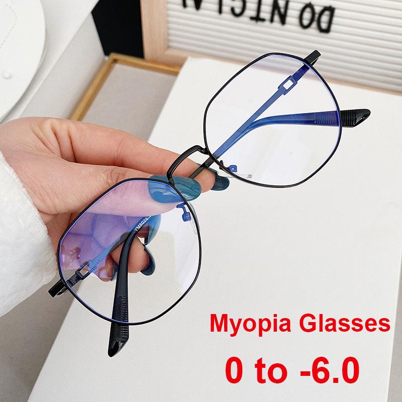 

Alloy Round Transparent Glasses For Myopia Simple Fashion Blue Light Glasses Men Computer Gaming Prescription Shades 0 to -6.0