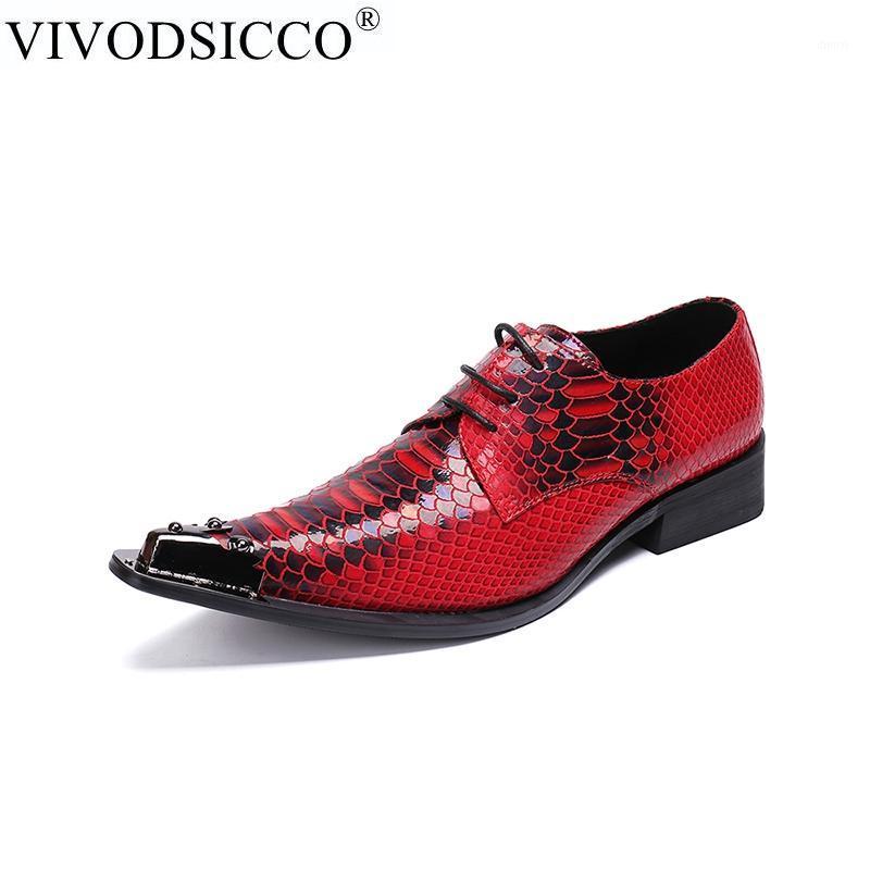 

VIVODSICCO Fashion designer Snake Pattern Men Oxford Shoes Rivet Pointed Toe Derby Shoes Party Wedding Lace Up Men Dress1, Red