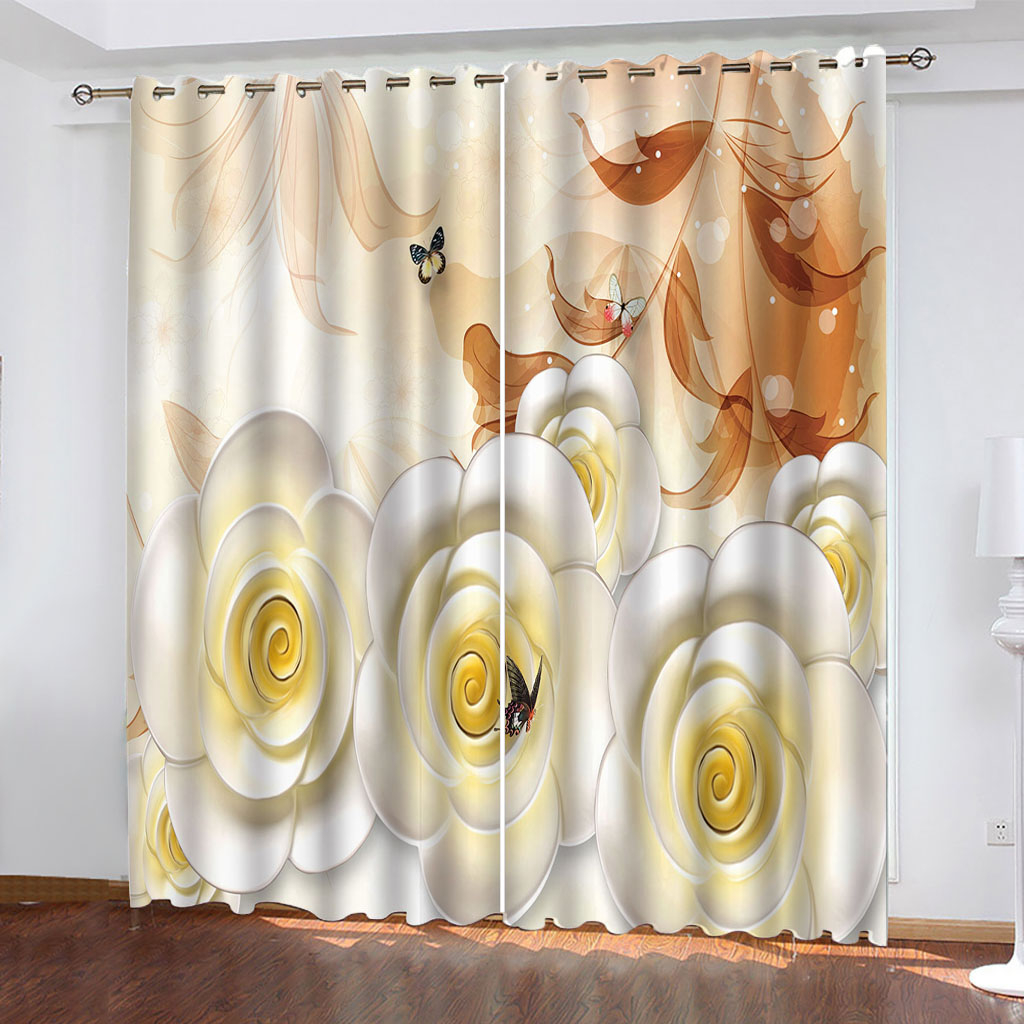 

Customized 3d curtains simple and fresh modern cute cartoon thickening blackout curtains relief flower curtains, White