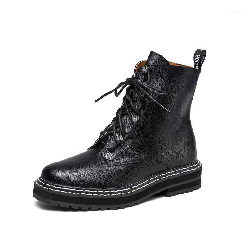 

Wholesale Autumn Winter Ankle Boots For Women Motorcycle Boots Chunky Heels Casual Lacing Round Toe Platform Shoes Female1, Black
