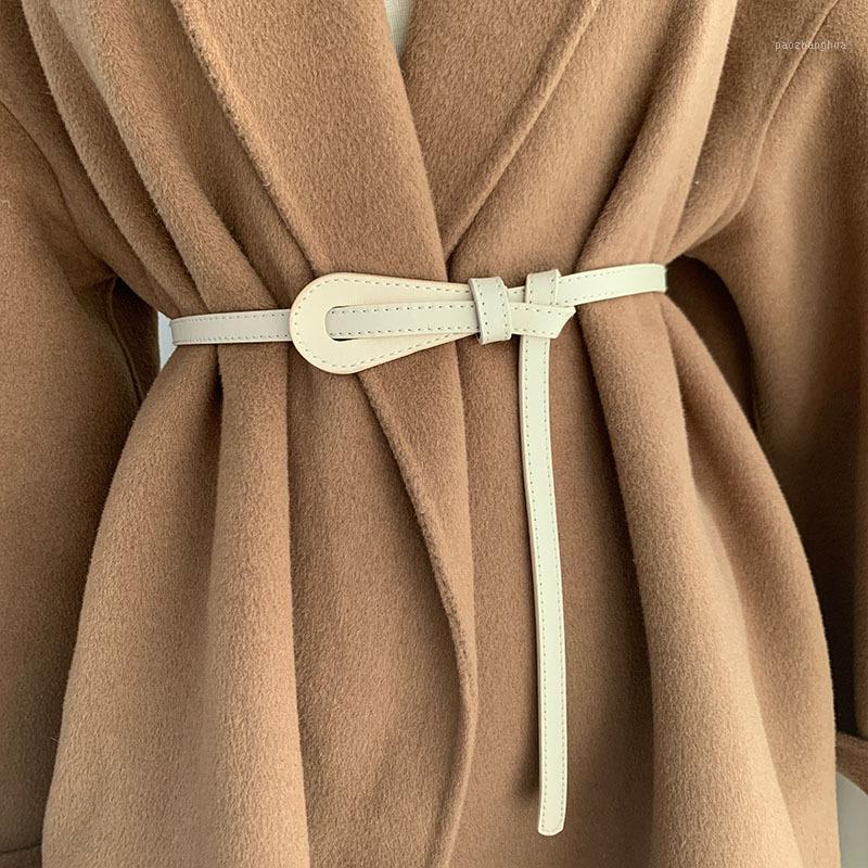 

Belts Retro Knotted Fine Belt For Women Dress Decoration Waistband Sweater PU Leather Ladies Designer Brand Ceinture, Black;brown