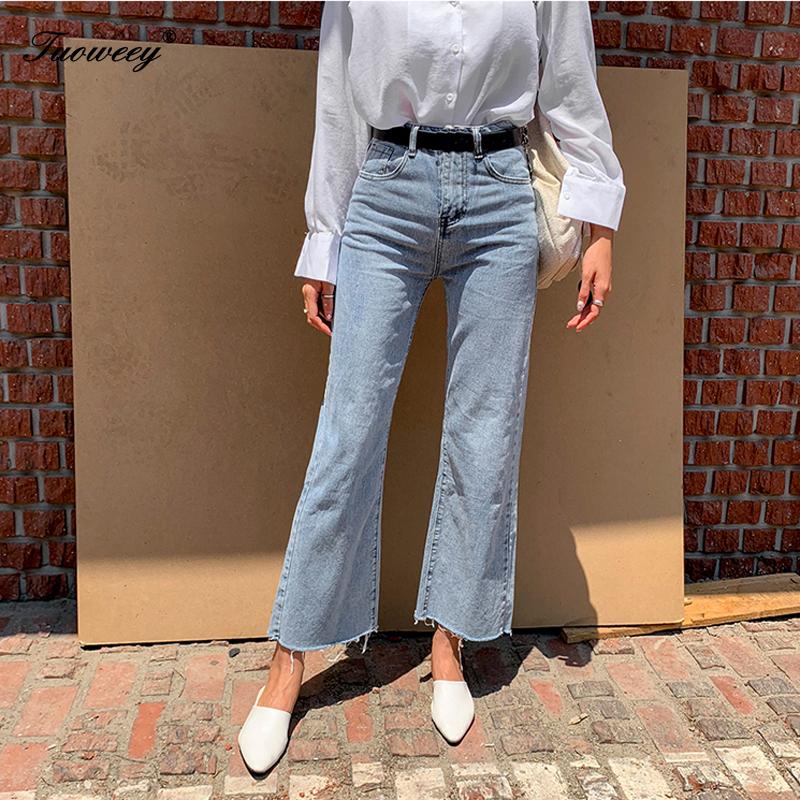 

Women Autumn High Waist Tassel Casual High Street Female Jeans Pants Vintage Denim Blue Button Loose Wide Leg Denim Jeans