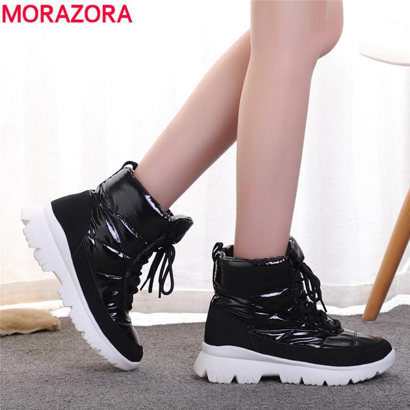 

MORAZORA Plus size 36-41New Winter boots women shoes lace up thick fur platform shoes waterproof ankle boots ladies snow1, Black