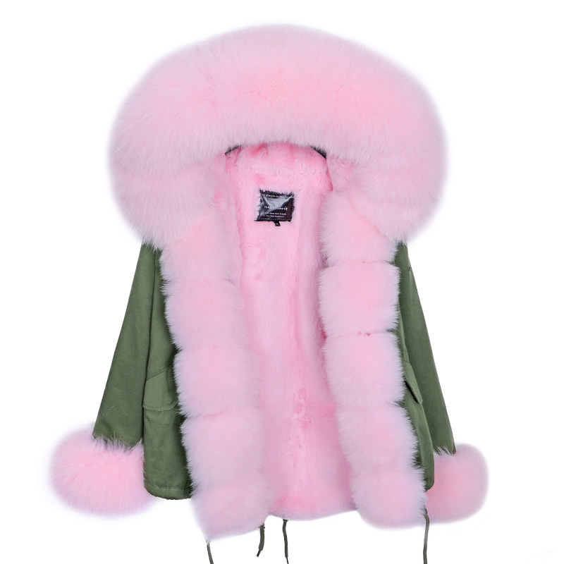 

2021 New Fox Fur Collar, Pink Inner Lining, Detachable Short Hot Coat 98ZF