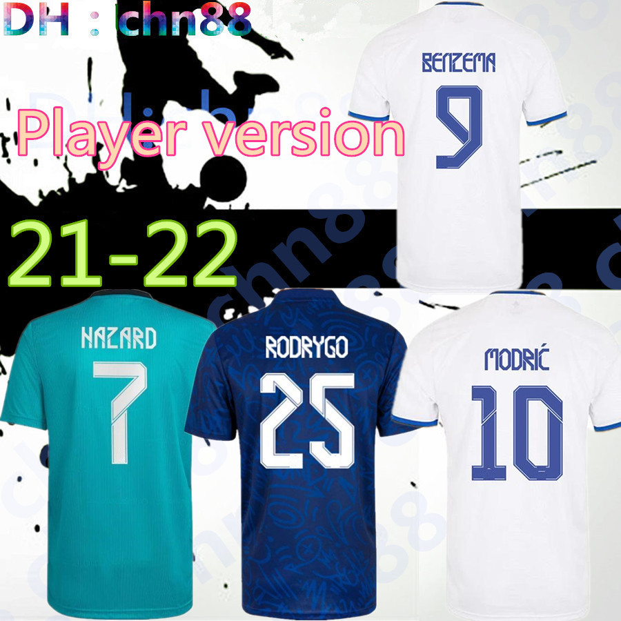 

21 22 soccer jerseys football shirt Camavinga ALABA HAZARD BENZEMA MODRIC ASENSIO VINI JR Bale MARCELO ISCO KROOS camiseta men kids kit 2021 2022 Player version, Away