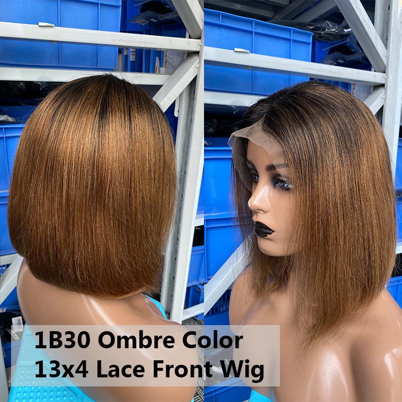 

Straight Short Bob Wig 1B30 Ombre Colored 13X4 Lace Front Wig For Women 360 Lace Frontal Pre Plucked With Baby Hair You May, As pic