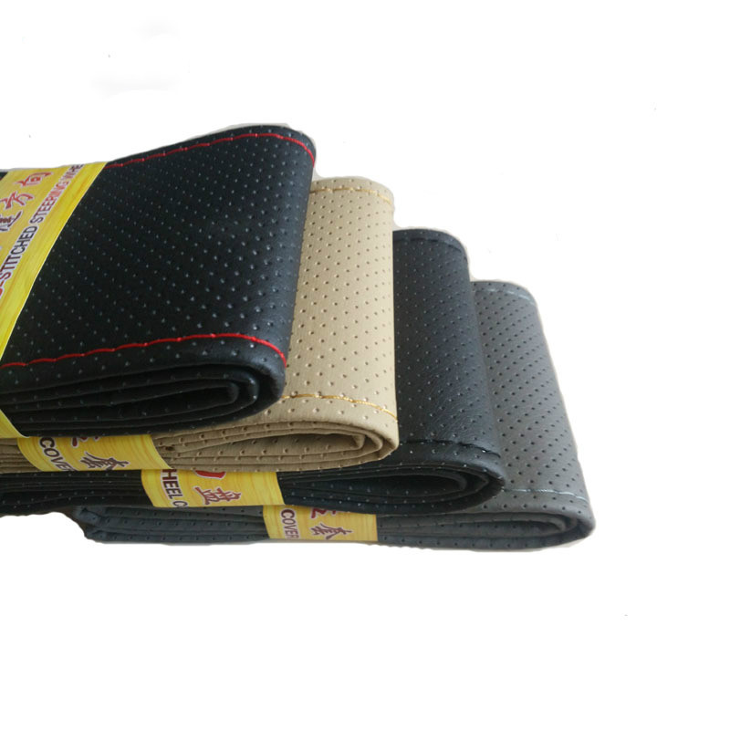

2020 Hot Quality Cheap Car Steering Wheel Cover Pu Leather Black Car Steering Wheel Braid with Needles and Thread 38 cm Diameter