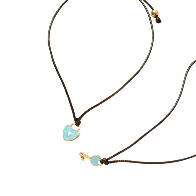 

Charm Bracelets 2 Pcs Set Couple Trendy Bracelet For Friend Lock Key Design Black Color Rope Jewelry