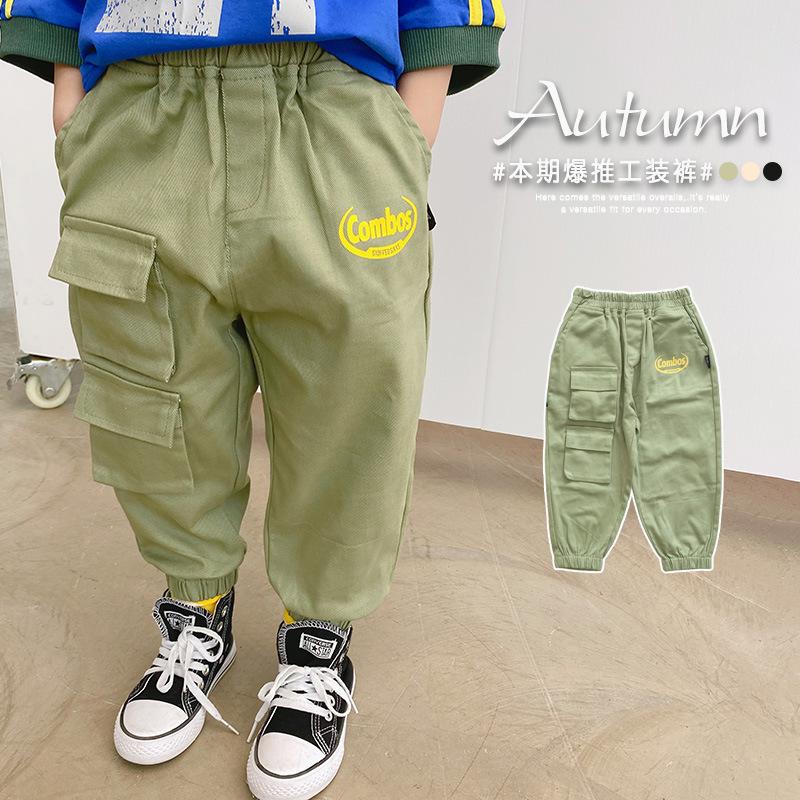 

2021 Autumn BOY'S Casual Pants Boy Korean-style Childrenswear Baby Beam Foot Trousers New Products Children Bib Overall, Green